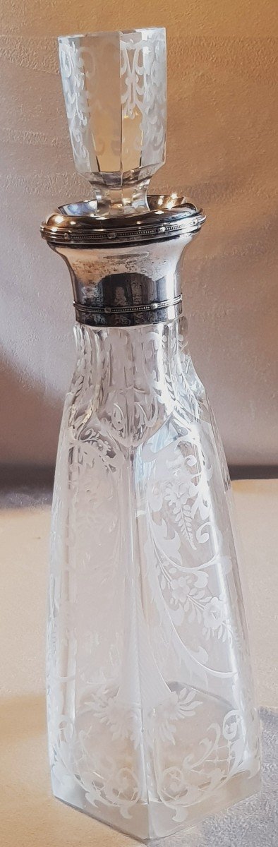 Vecchia bottiglia  In Cristallo Inciso E Argento-photo-4