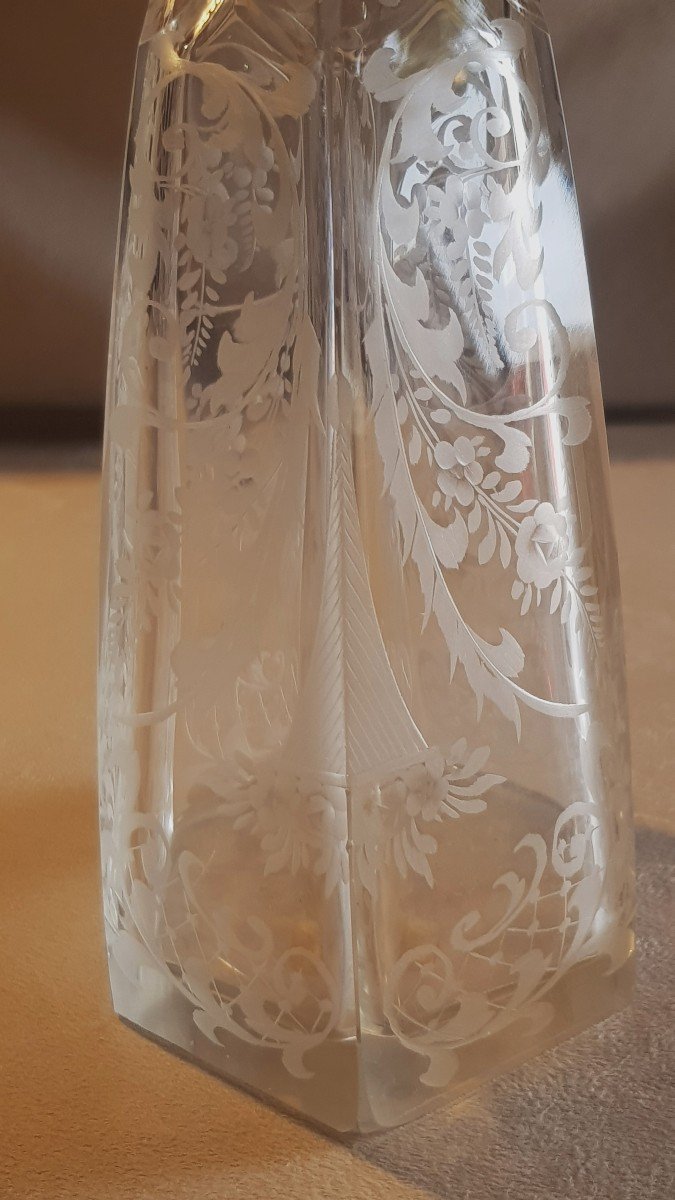 Vecchia bottiglia  In Cristallo Inciso E Argento-photo-1