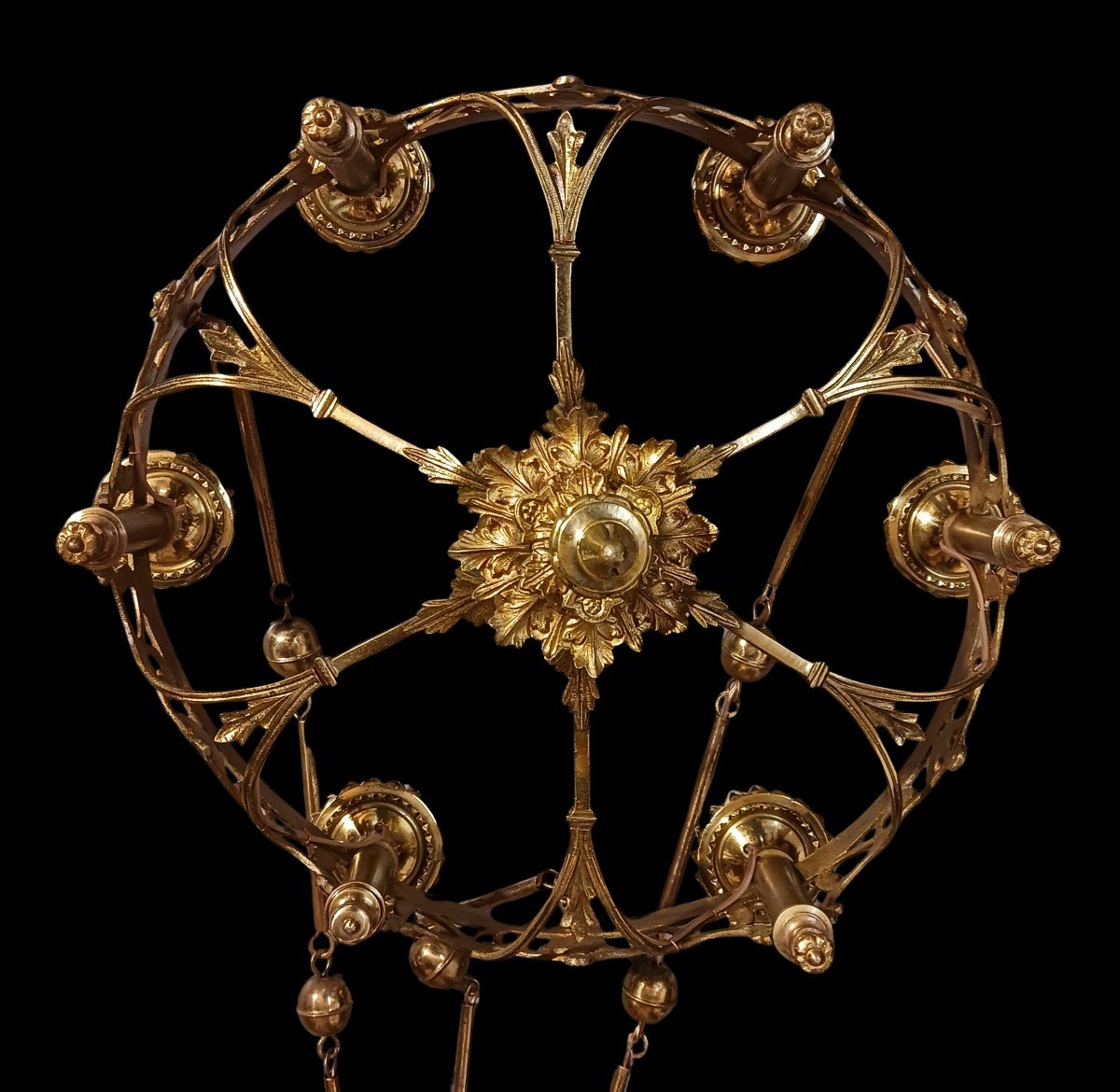 Lampadario neogotico metà '800 in bronzo lucido-photo-1