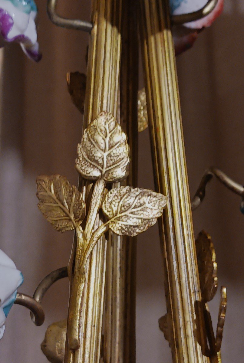 Antico Lampadario a forma di cesto fiorito esprit Bagues in stile Luigi XVI-photo-5