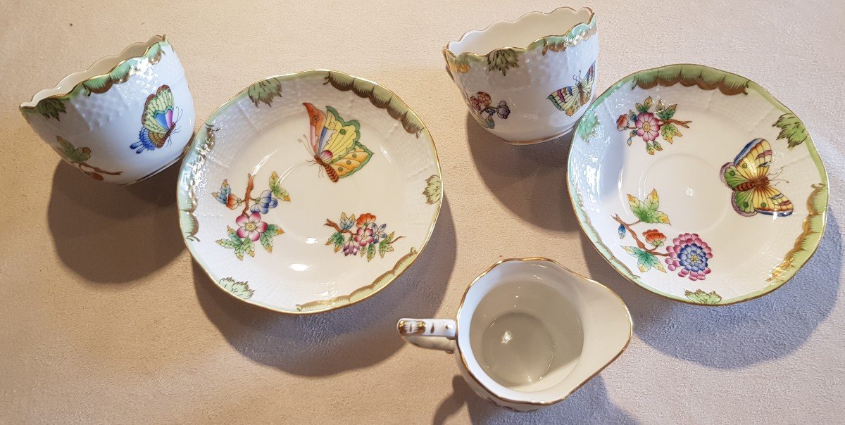 set di 2 tazze da caffè e 1 piccola lattiera in porcellana Herend Queen Victoria-photo-2