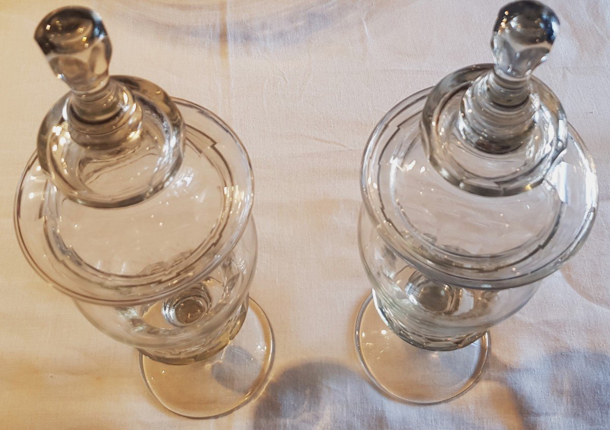 Coppia di antichi vasi con coperchio in cristallo-photo-3