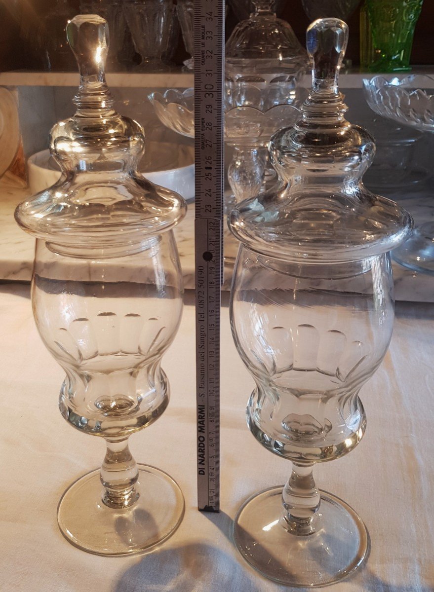 Coppia di antichi vasi con coperchio in cristallo-photo-6