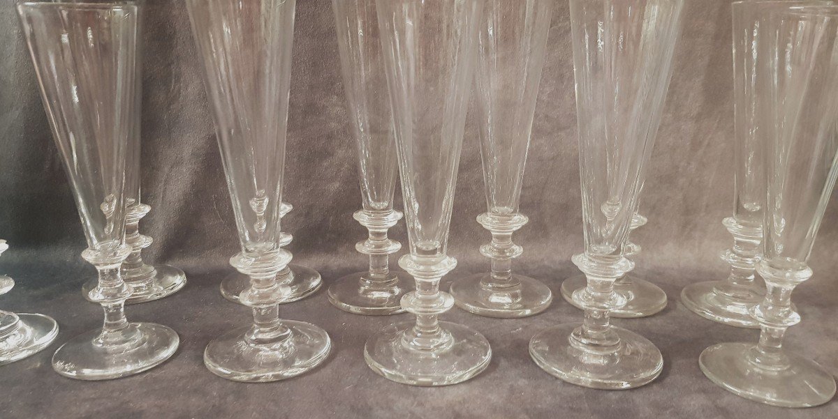 Lotto di 12  antiche flute da champagne-photo-3