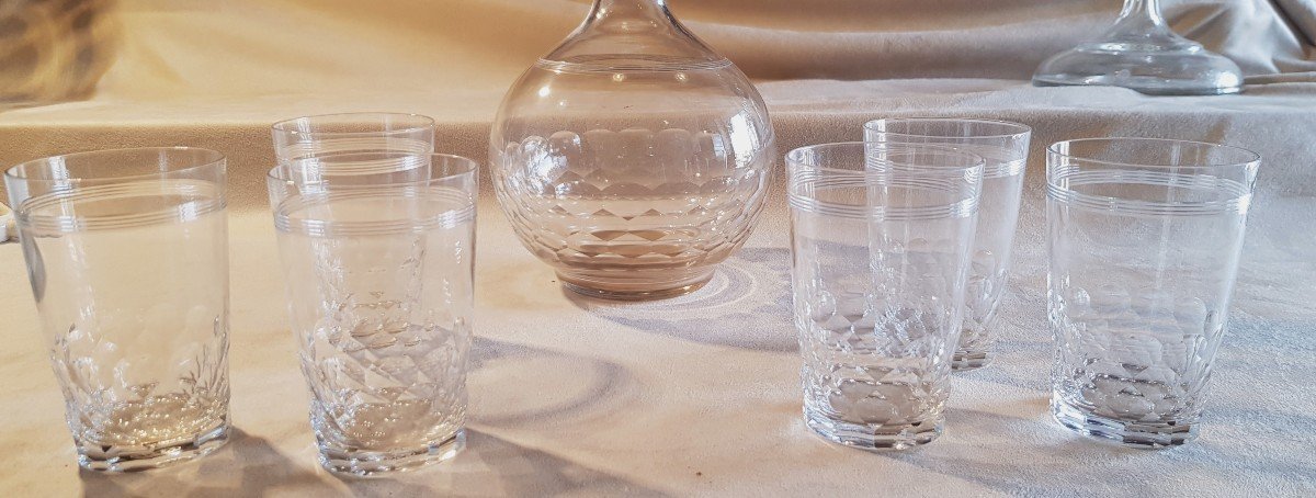 Set bottiglia + 6 Bicchieri  in cristallo molato Baccarat modello Chauny Palerme-photo-2