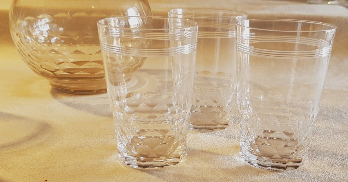 Set bottiglia + 6 Bicchieri  in cristallo molato Baccarat modello Chauny Palerme-photo-3