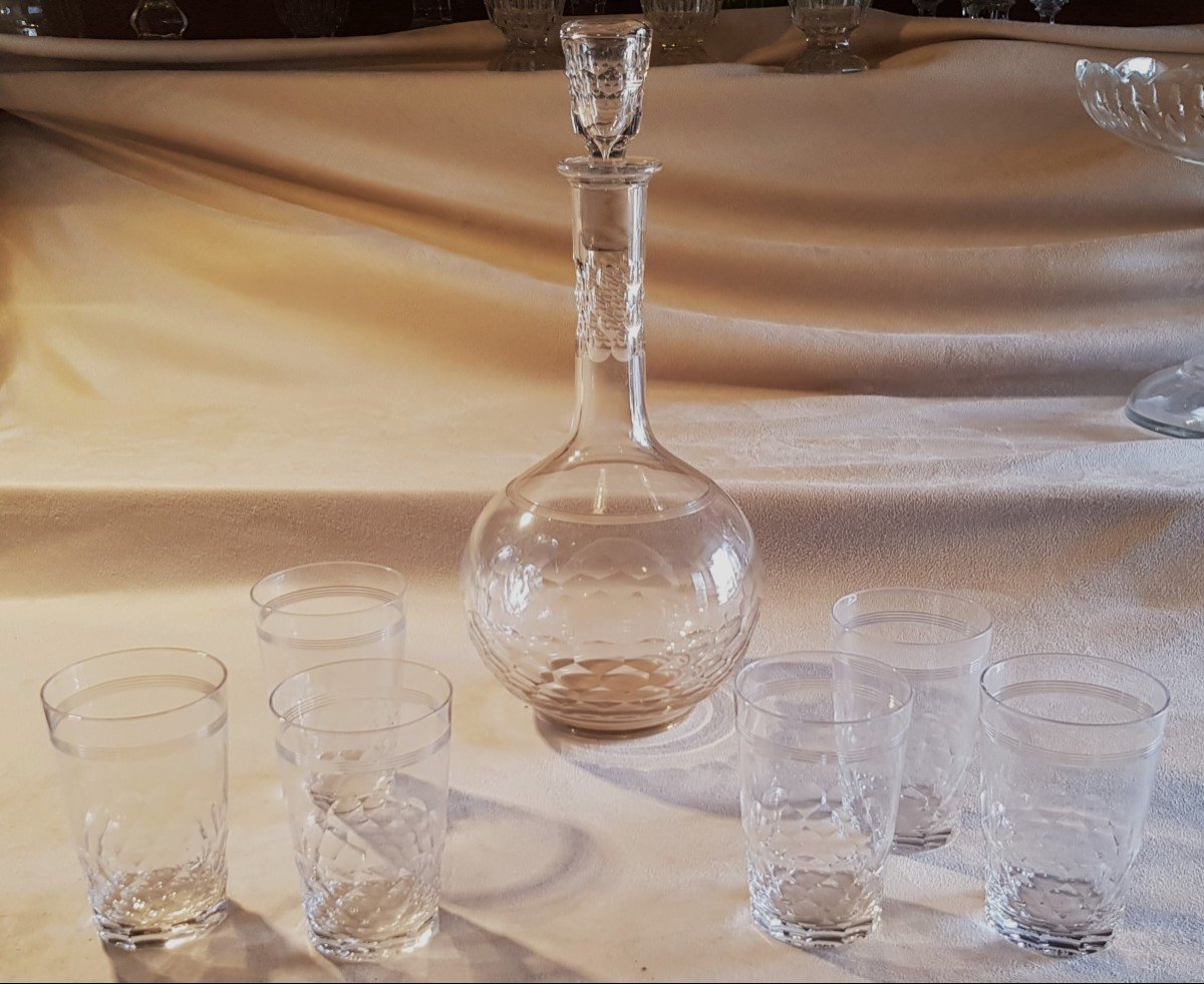 Set bottiglia + 6 Bicchieri  in cristallo molato Baccarat modello Chauny Palerme