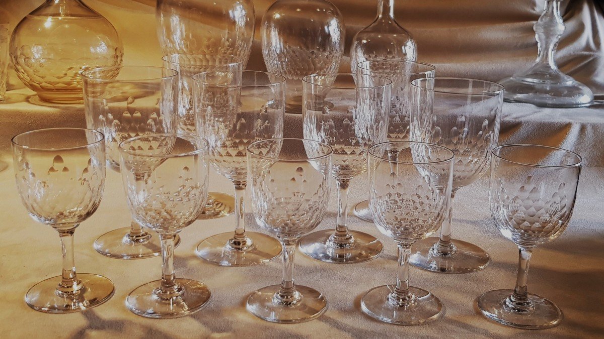 Lotto di 11 bicchieri antichi in Cristallo Baccarat modello Richelieu-photo-2
