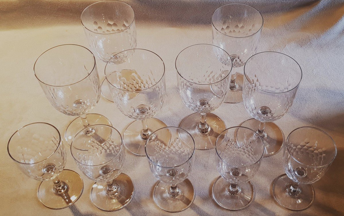 Lotto di 11 bicchieri antichi in Cristallo Baccarat modello Richelieu-photo-3