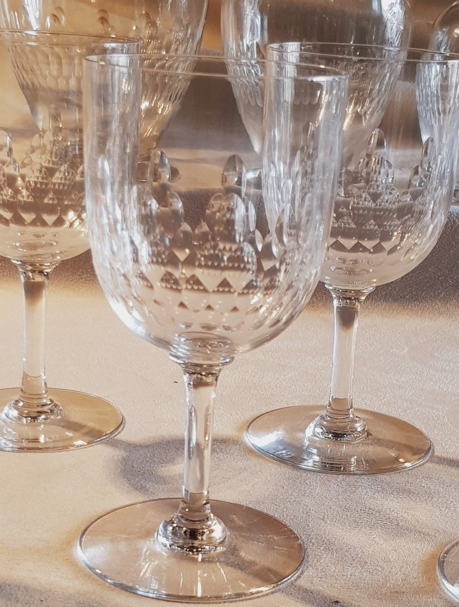 Lotto di 11 bicchieri antichi in Cristallo Baccarat modello Richelieu-photo-7