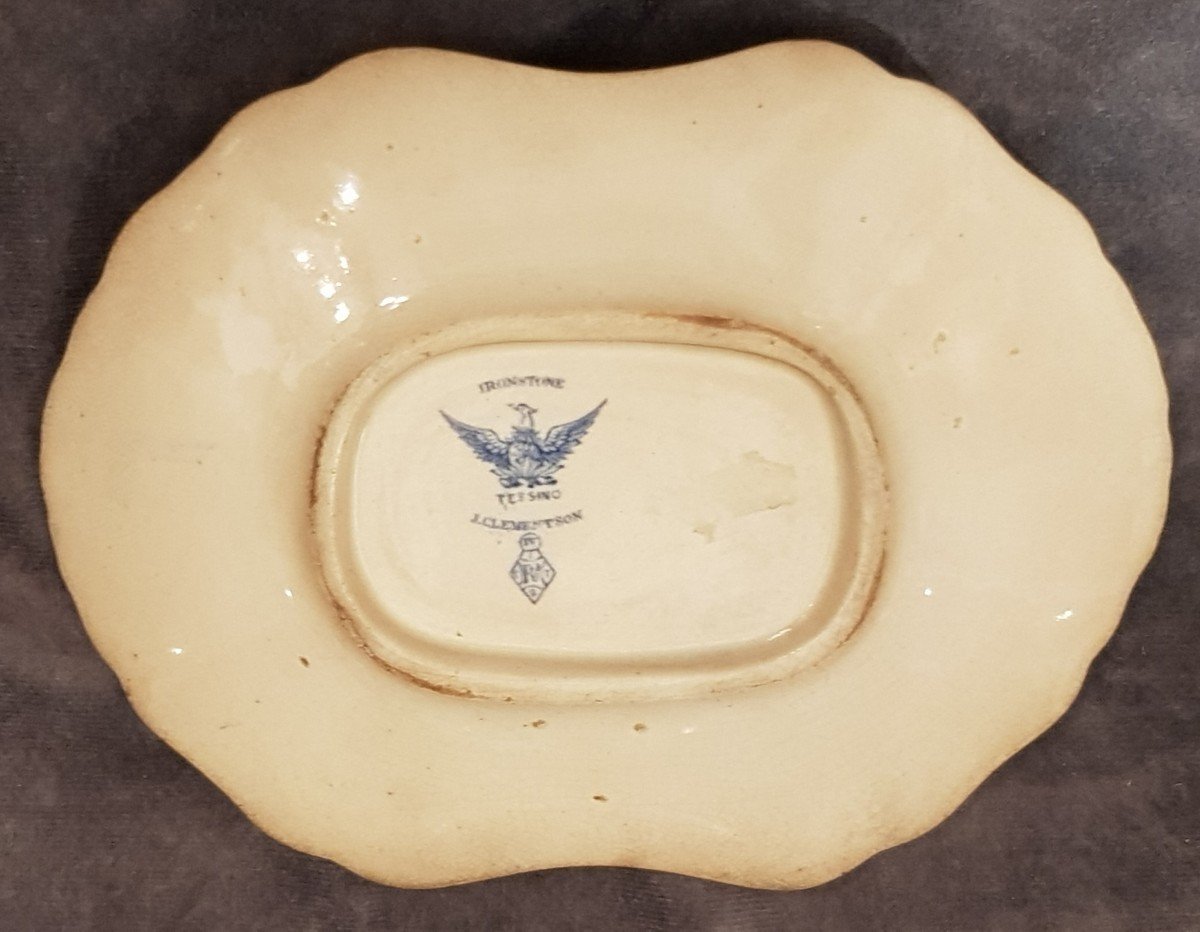 Antico piatto inglese J.Clementson Tessino Ironstone Blu Tranferware-photo-2