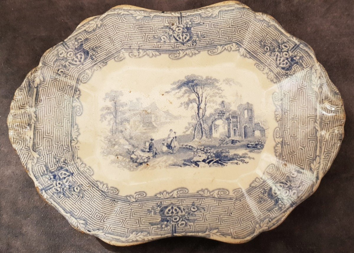 Antico piatto inglese J.Clementson Tessino Ironstone Blu Tranferware
