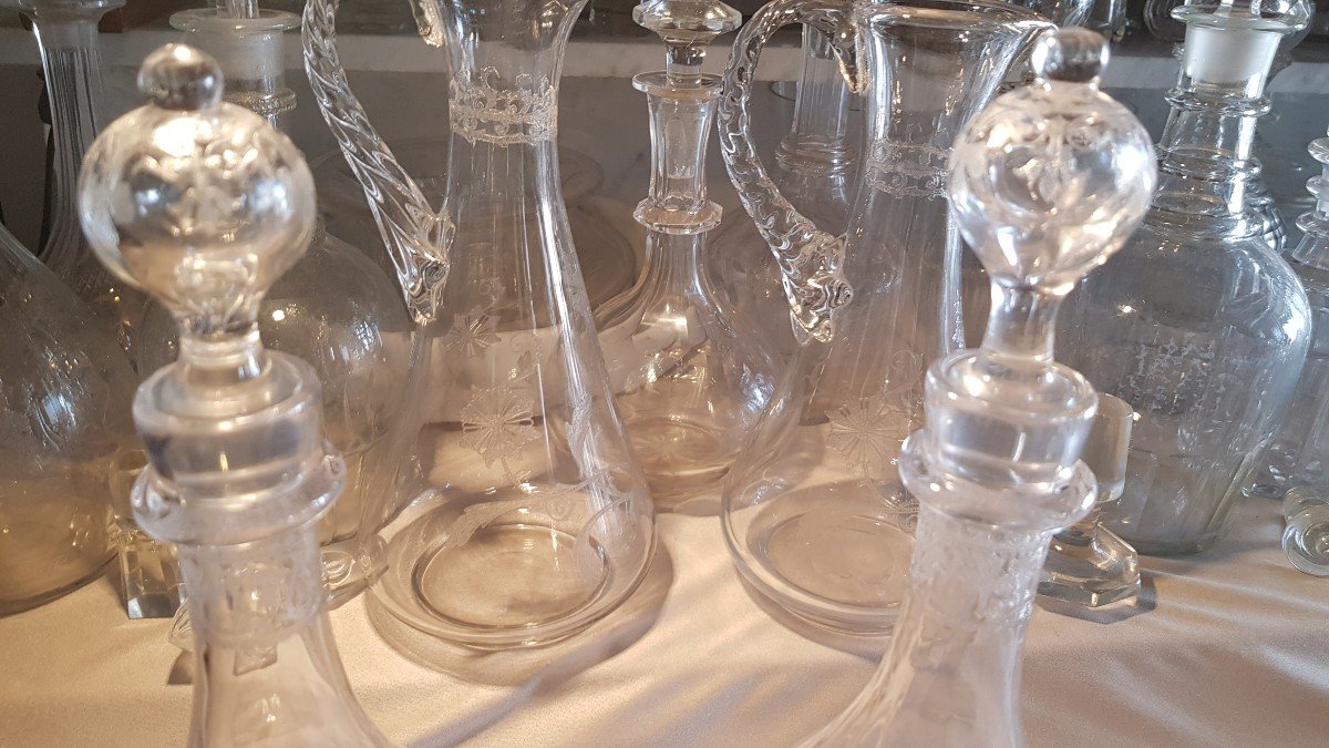 Serie Di Tre antiche Bottiglie Di Vino, Decanter  In Cristallo Baccarat  Mod. Chablis-photo-3