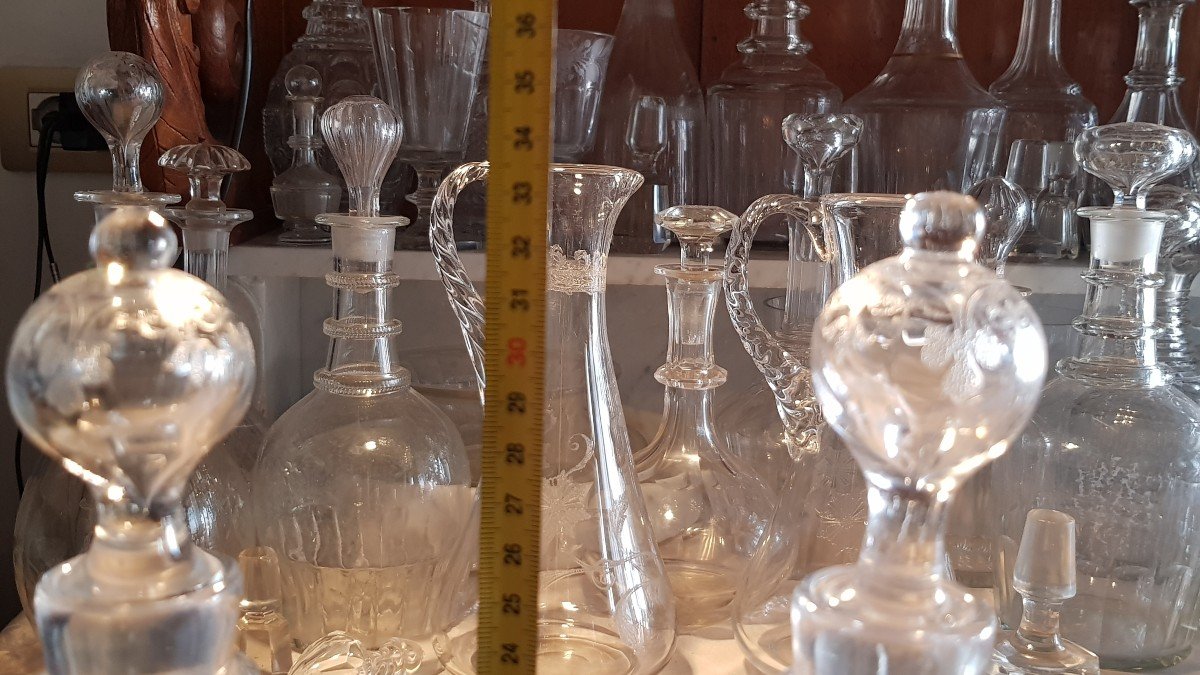 Serie Di Tre antiche Bottiglie Di Vino, Decanter  In Cristallo Baccarat  Mod. Chablis-photo-4