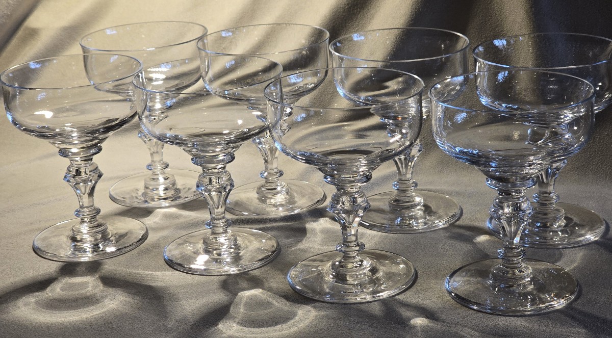 Set di 8 coppe da champagne in cristallo Moser antichi