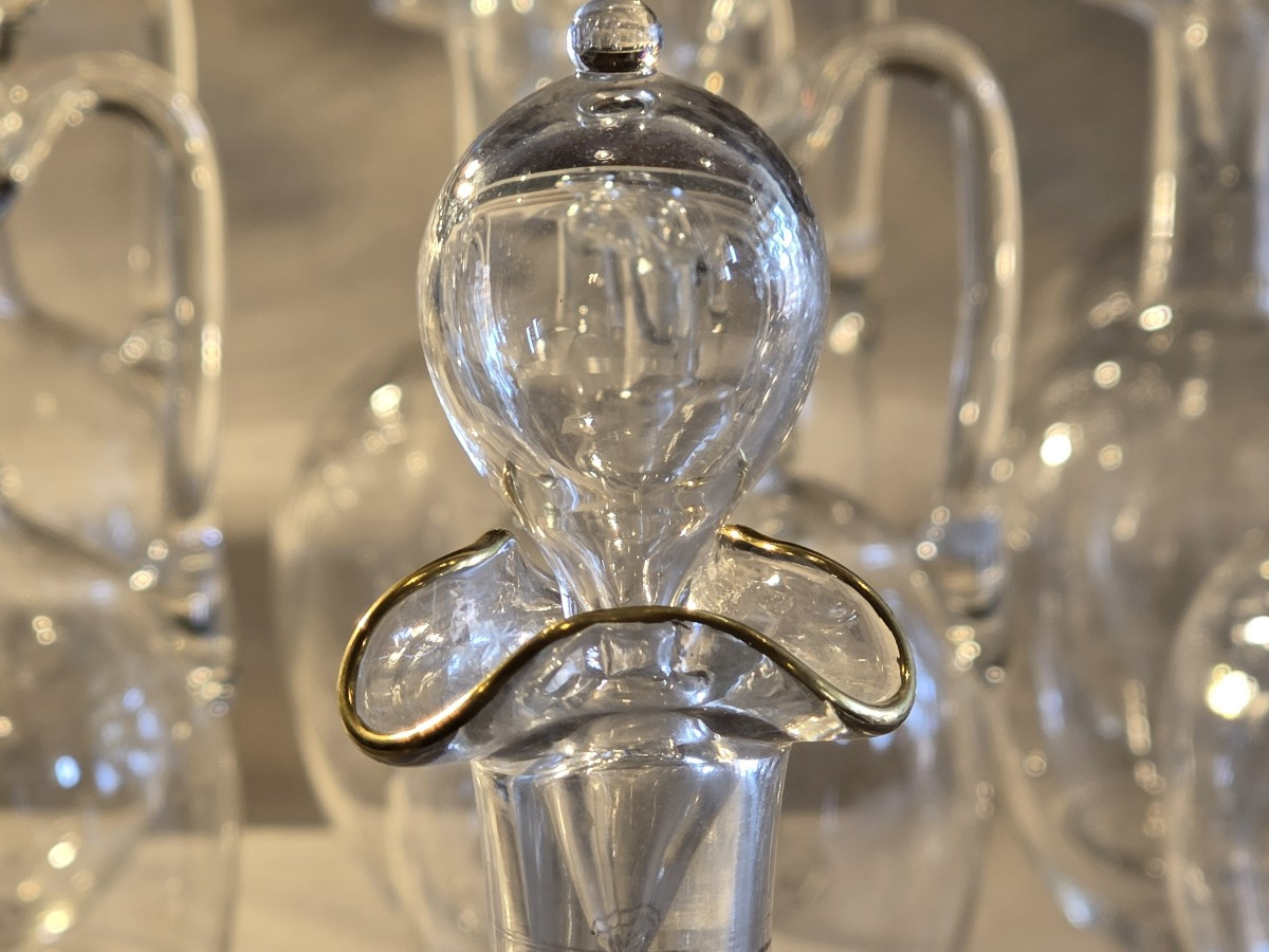 Coppia di piccole bottiglie da liquore antiche  in cristallo Baccarat modello Byzantine dorato.-photo-4