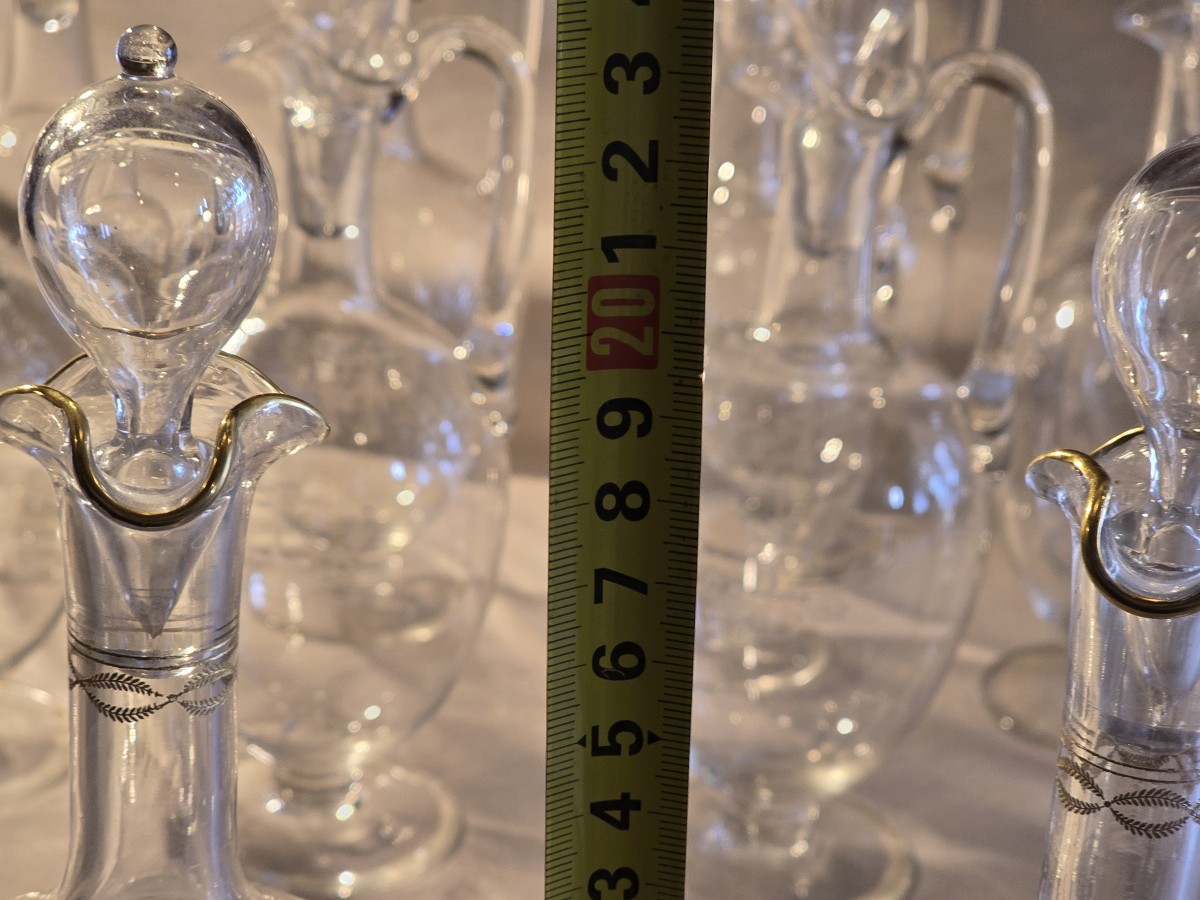 Coppia di piccole bottiglie da liquore antiche  in cristallo Baccarat modello Byzantine dorato.-photo-7