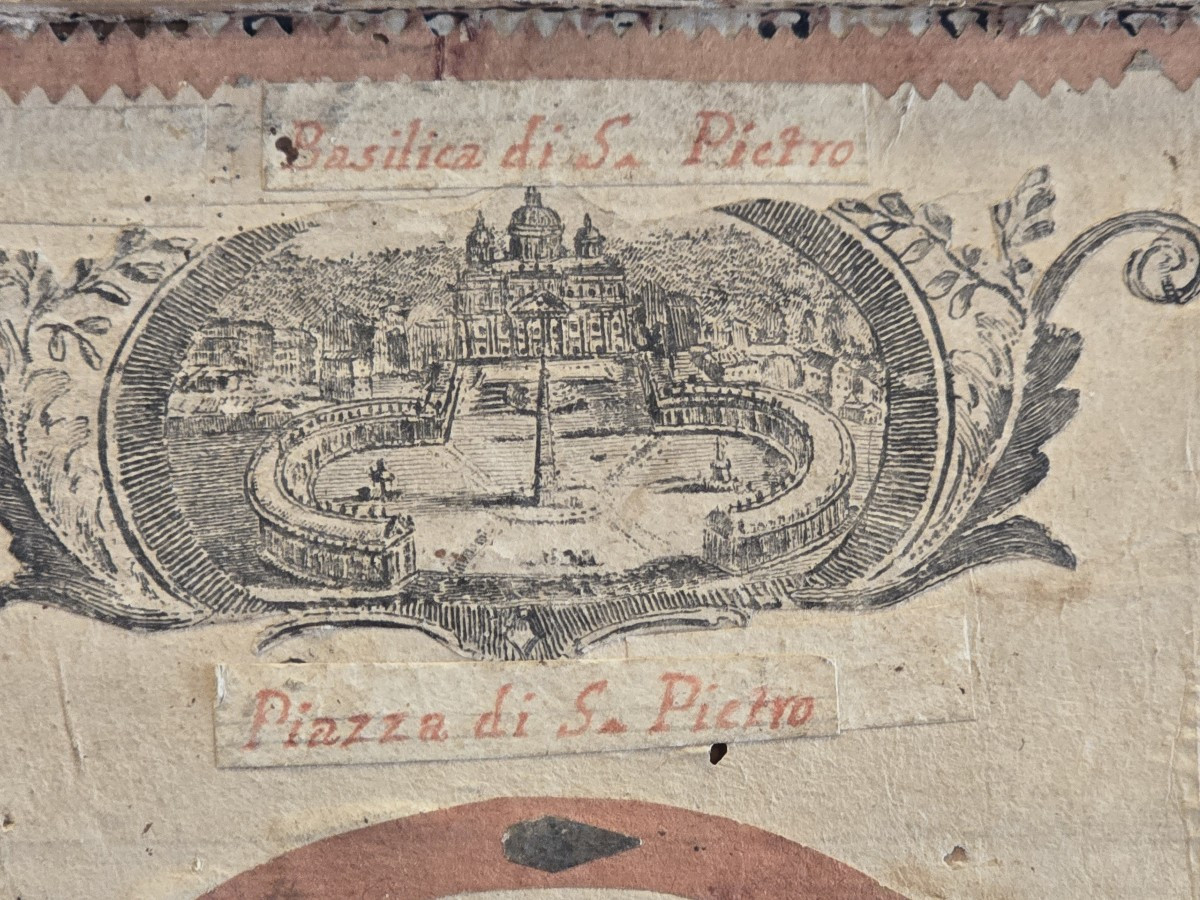 Antico cofanetto scatola di inizio XIX secolo in legno e carta dipinta-photo-5