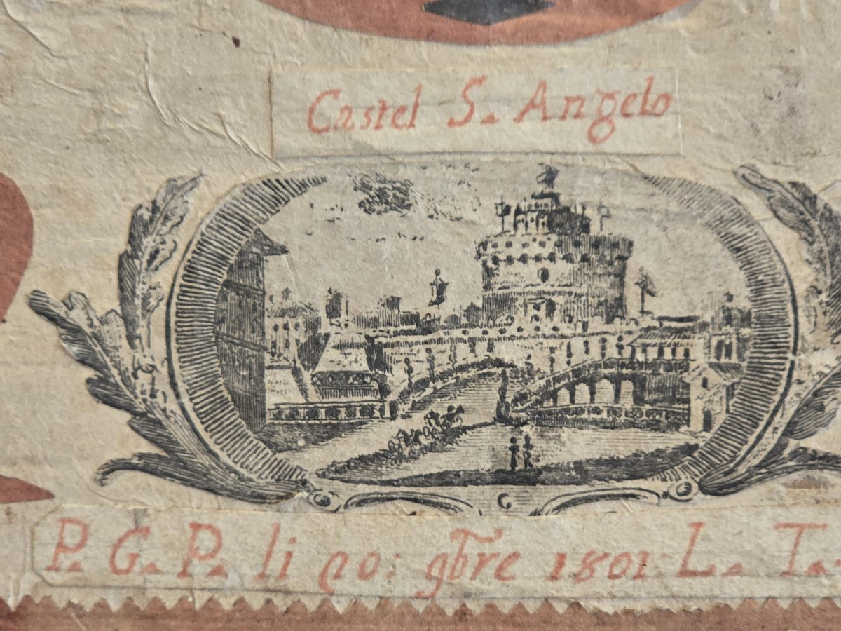 Antico cofanetto scatola di inizio XIX secolo in legno e carta dipinta-photo-6