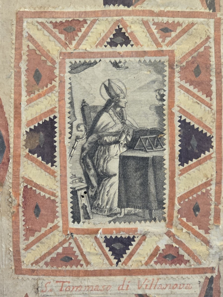 Antico cofanetto scatola di inizio XIX secolo in legno e carta dipinta-photo-7