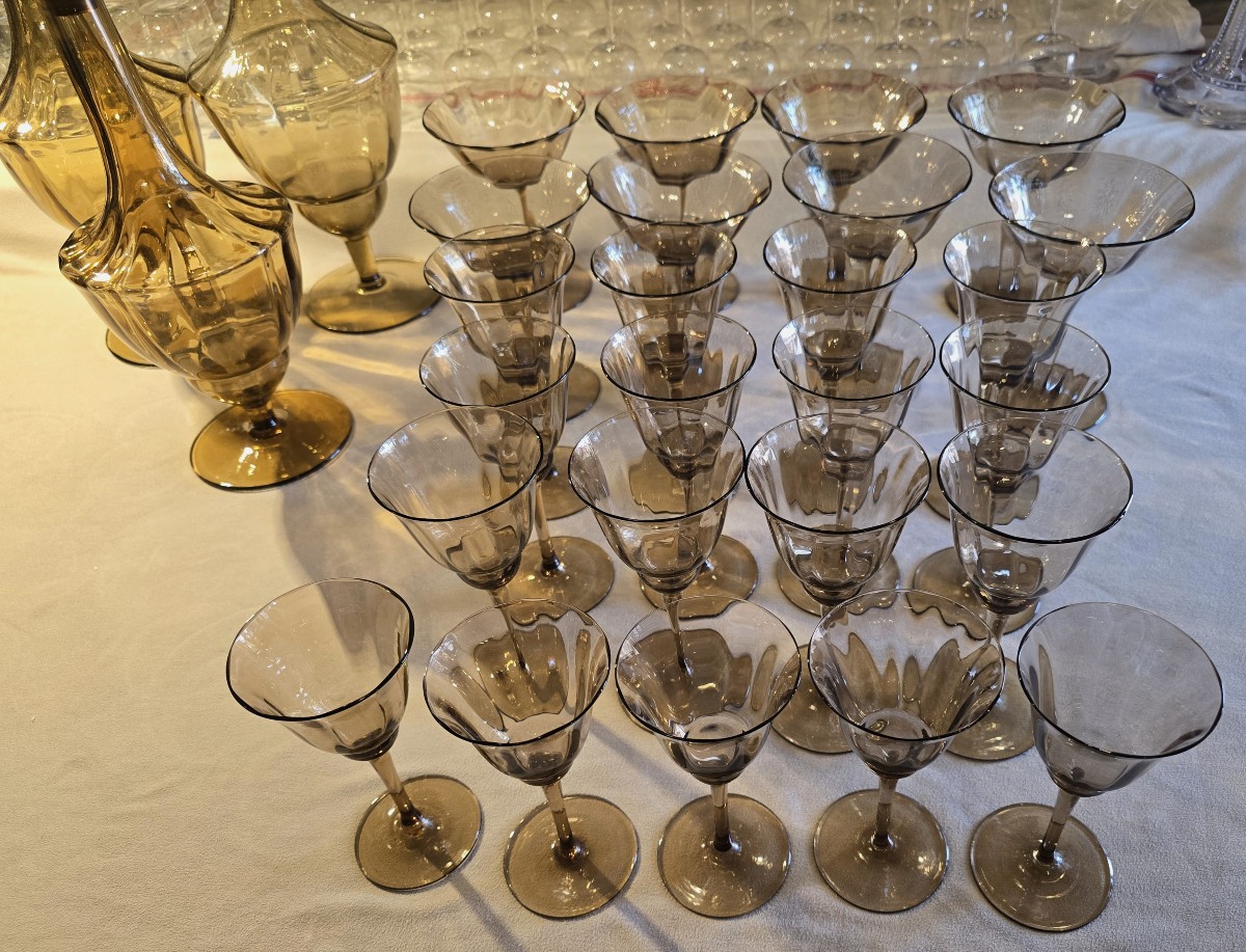 Servizio di bicchieri antichi Déco, 28 pezzi in vetro soffiato-photo-2