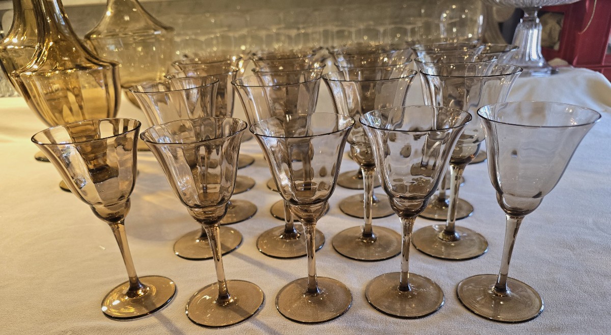 Servizio di bicchieri antichi Déco, 28 pezzi in vetro soffiato-photo-3
