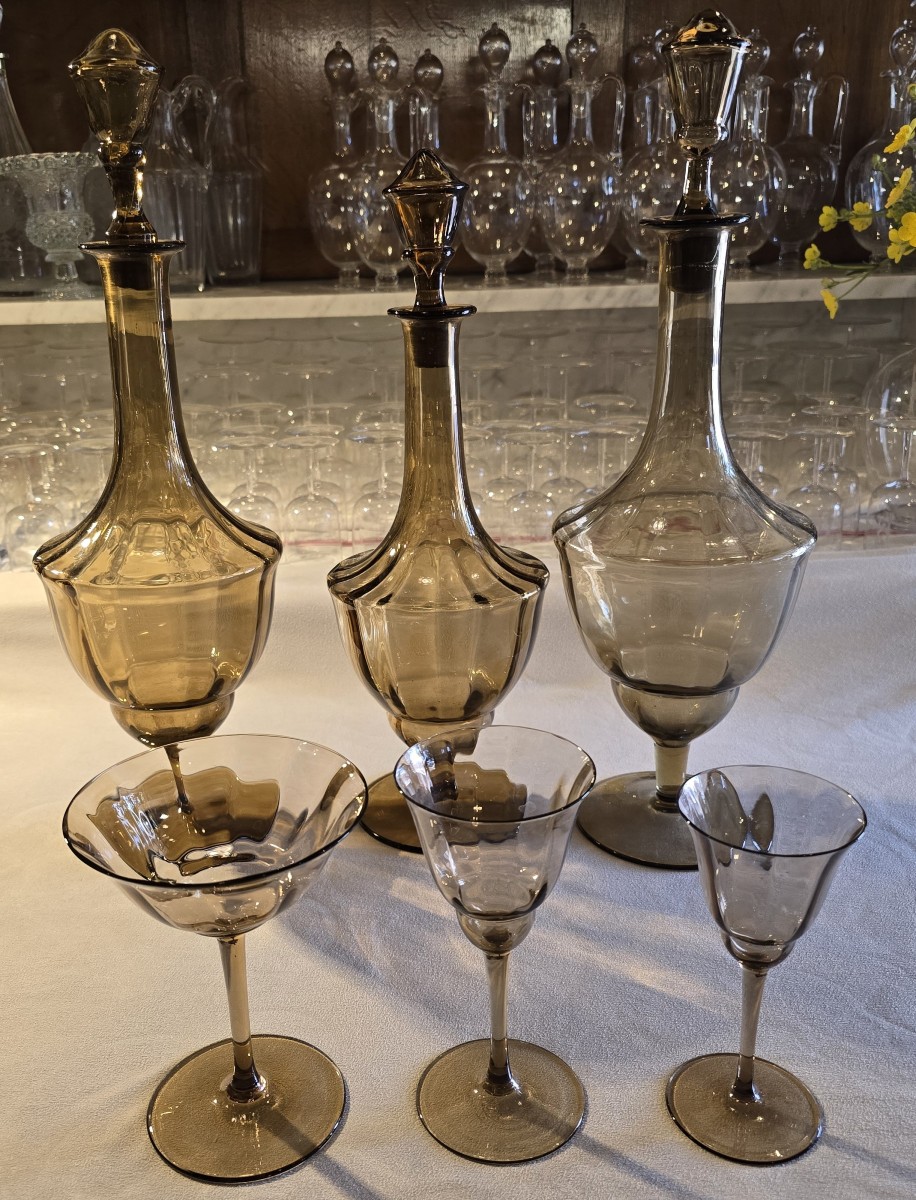 Servizio di bicchieri antichi Déco, 28 pezzi in vetro soffiato-photo-4