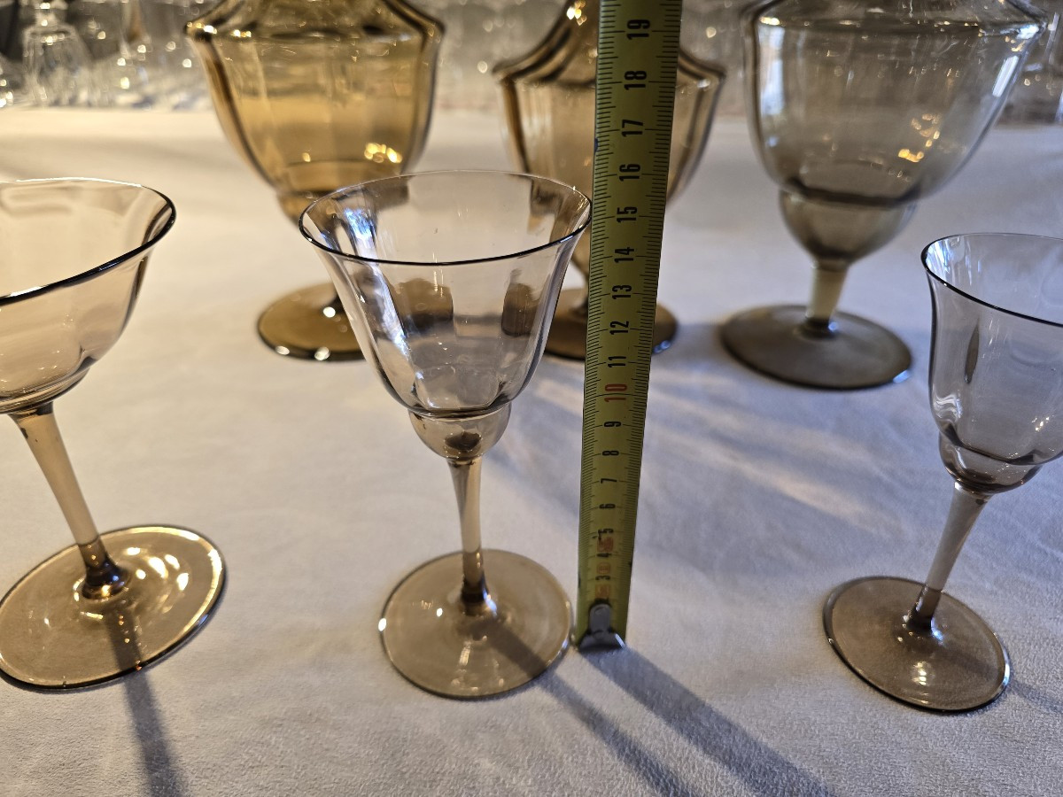 Servizio di bicchieri antichi Déco, 28 pezzi in vetro soffiato-photo-2
