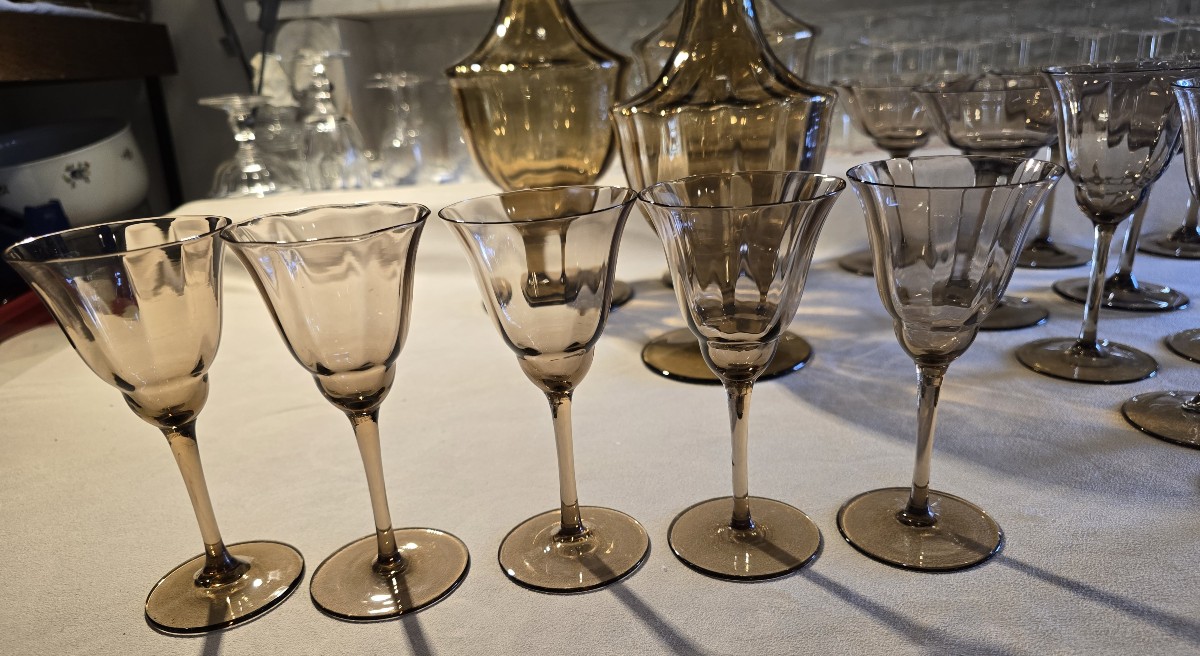 Servizio di bicchieri antichi Déco, 28 pezzi in vetro soffiato-photo-4