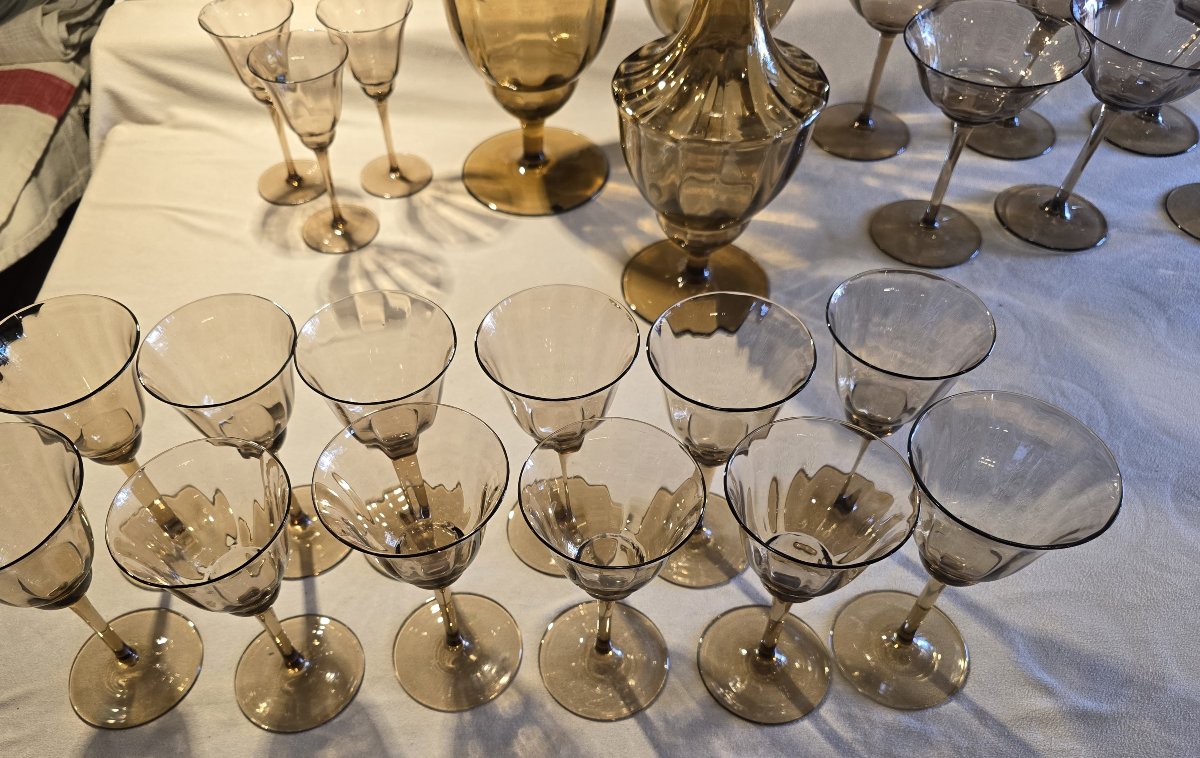 Servizio di bicchieri antichi Déco, 28 pezzi in vetro soffiato-photo-5