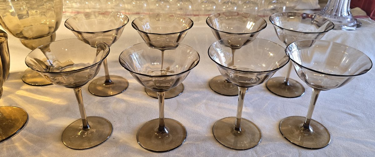 Servizio di bicchieri antichi Déco, 28 pezzi in vetro soffiato-photo-6