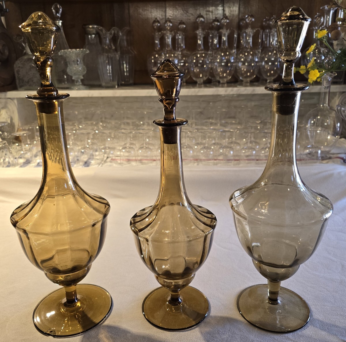 Servizio di bicchieri antichi Déco, 28 pezzi in vetro soffiato-photo-7
