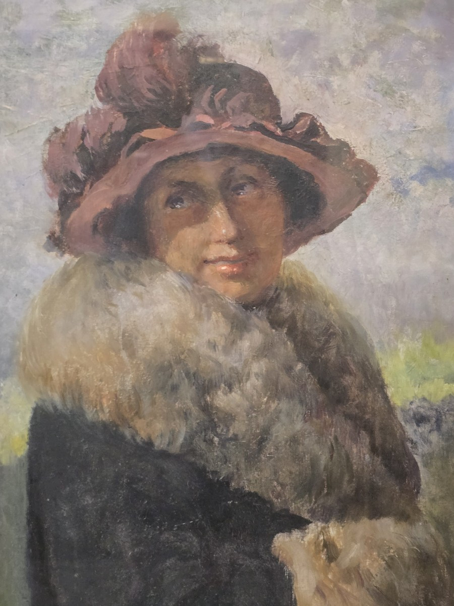 Olio su tela, ritratto di una donna elegante, firmato Francesco Raffaello Santoro-photo-2