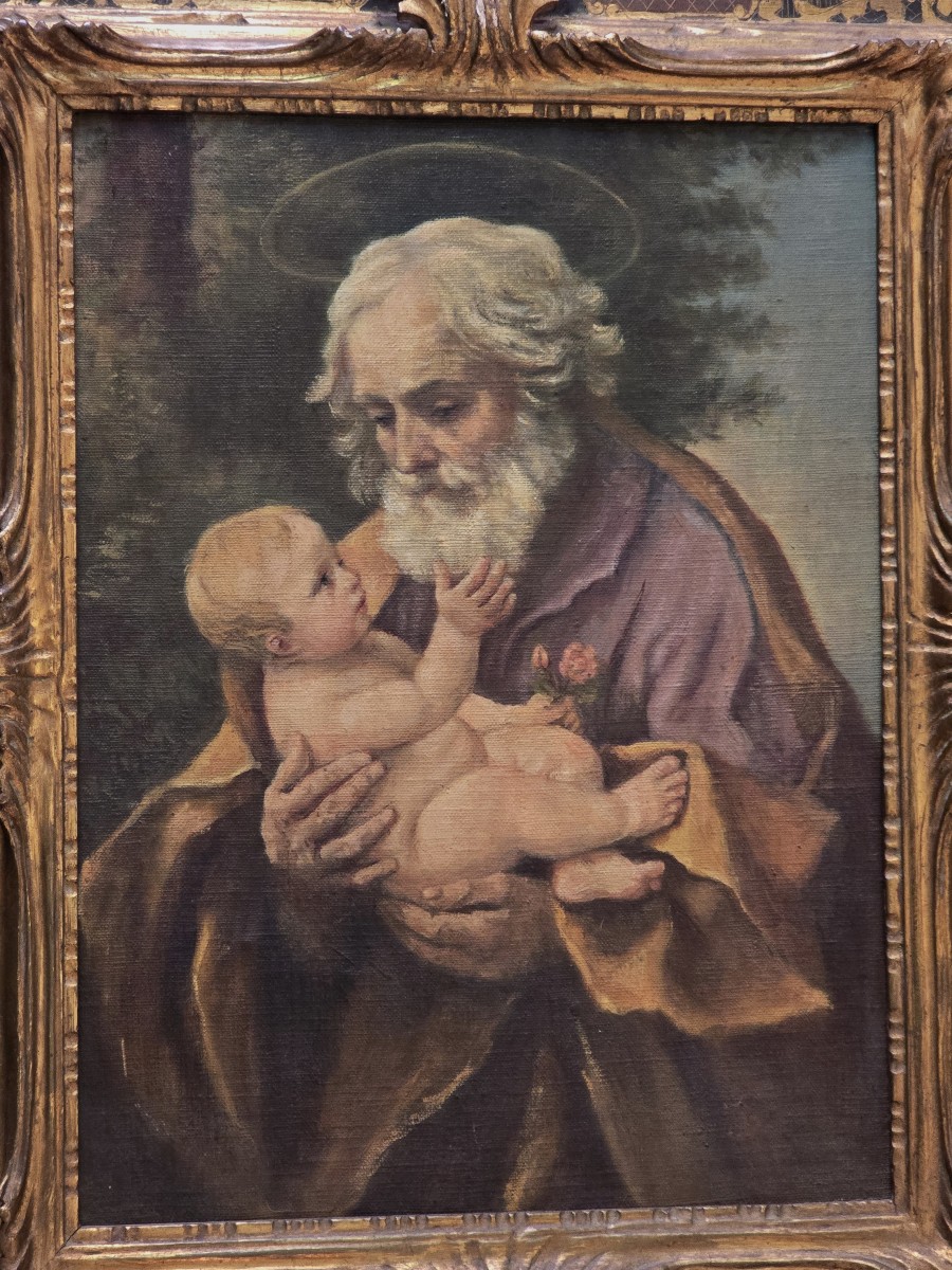 Dipinto a olio su tela raffigurante San Giuseppe e il bambin Gesù-photo-2