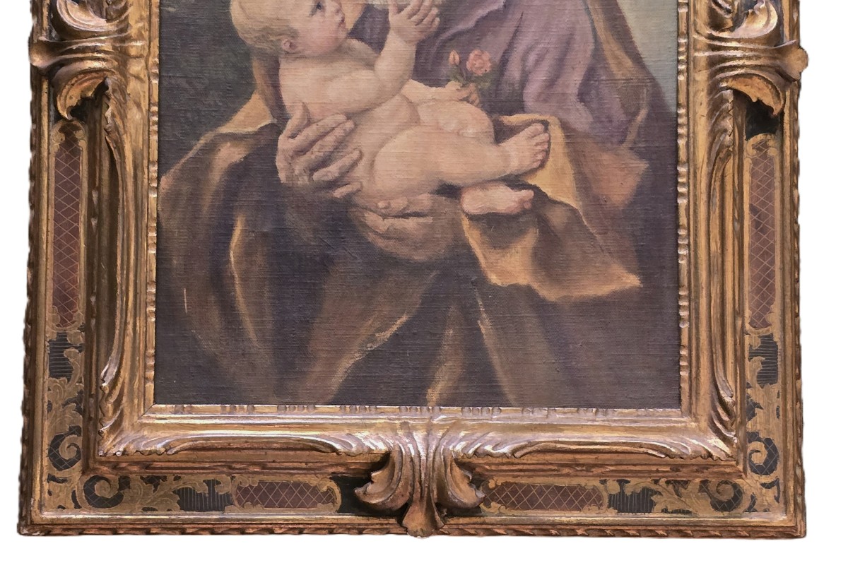 Dipinto a olio su tela raffigurante San Giuseppe e il bambin Gesù-photo-3