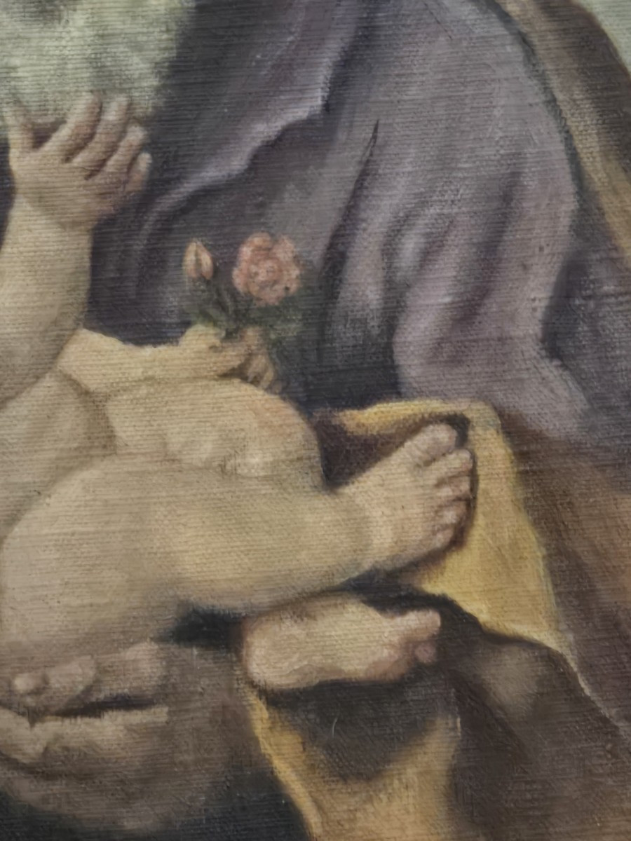 Dipinto a olio su tela raffigurante San Giuseppe e il bambin Gesù-photo-2