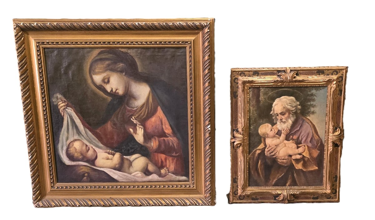 Dipinto a olio su tela raffigurante San Giuseppe e il bambin Gesù-photo-7
