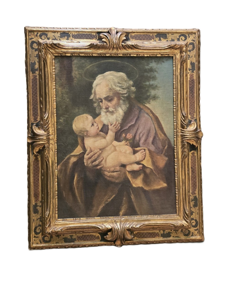 Dipinto a olio su tela raffigurante San Giuseppe e il bambin Gesù