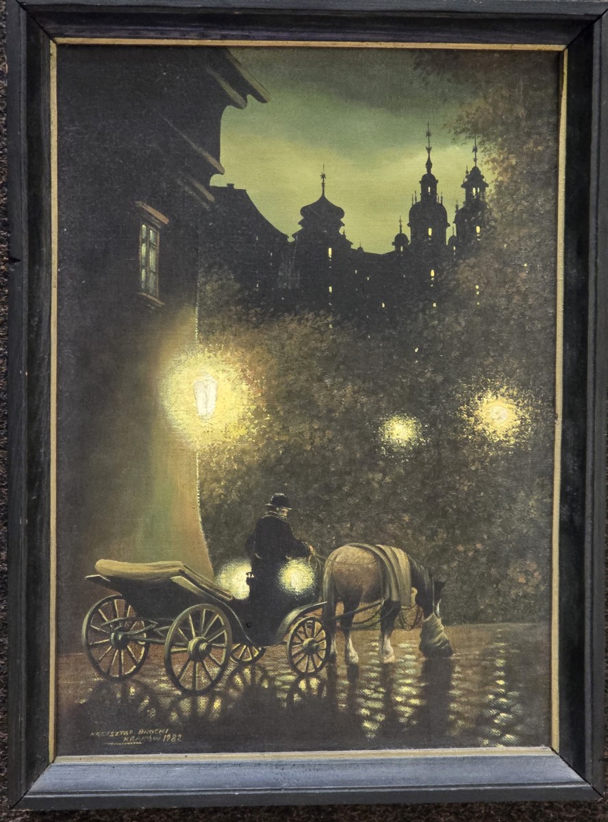 Dipinto olio su tela paesaggio notturno