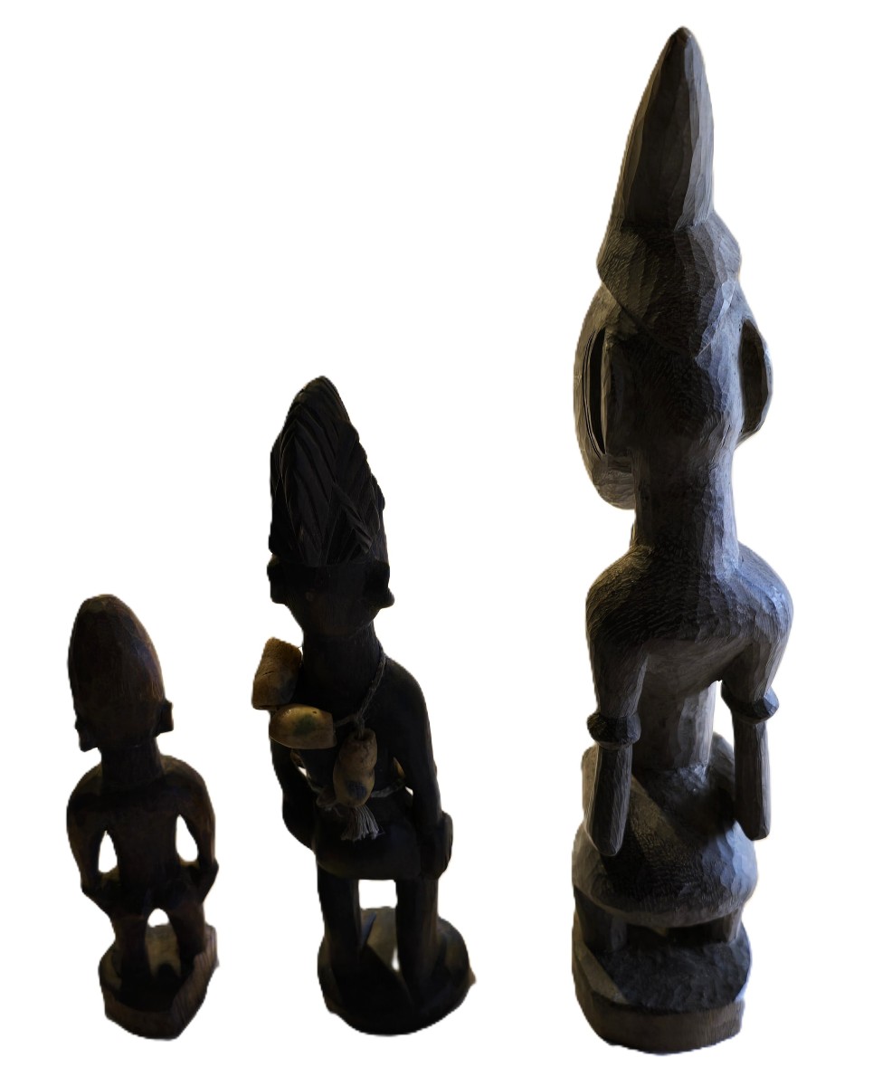 Lotto di tre antiche sculture africane in legno-photo-2