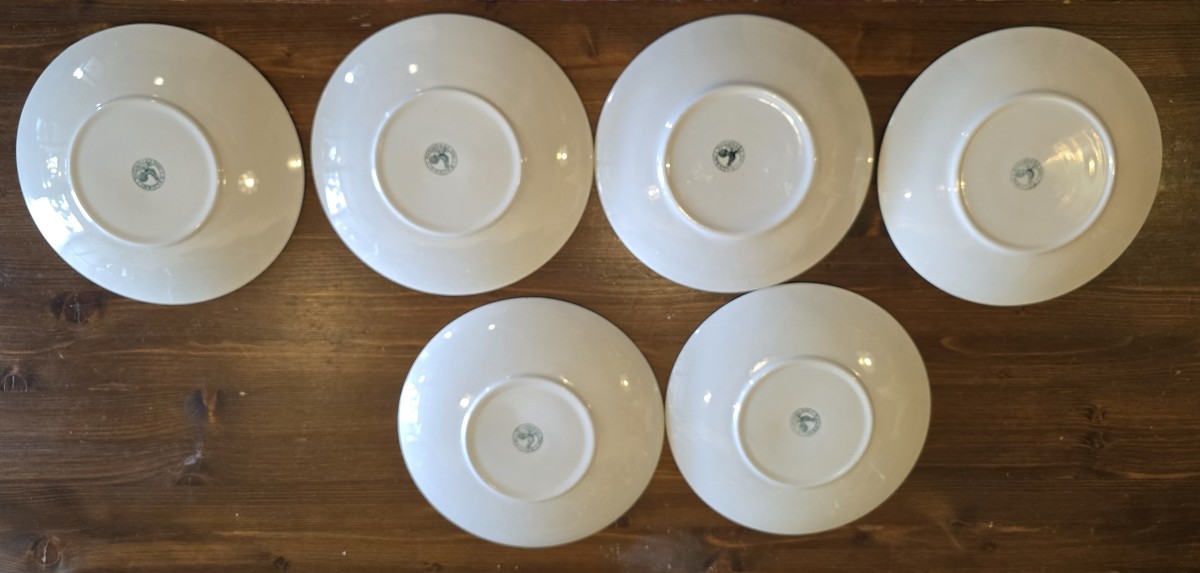 Lotto di 6 antichi  piatti in ceramica Galvani con decorazione di pulcino-photo-3