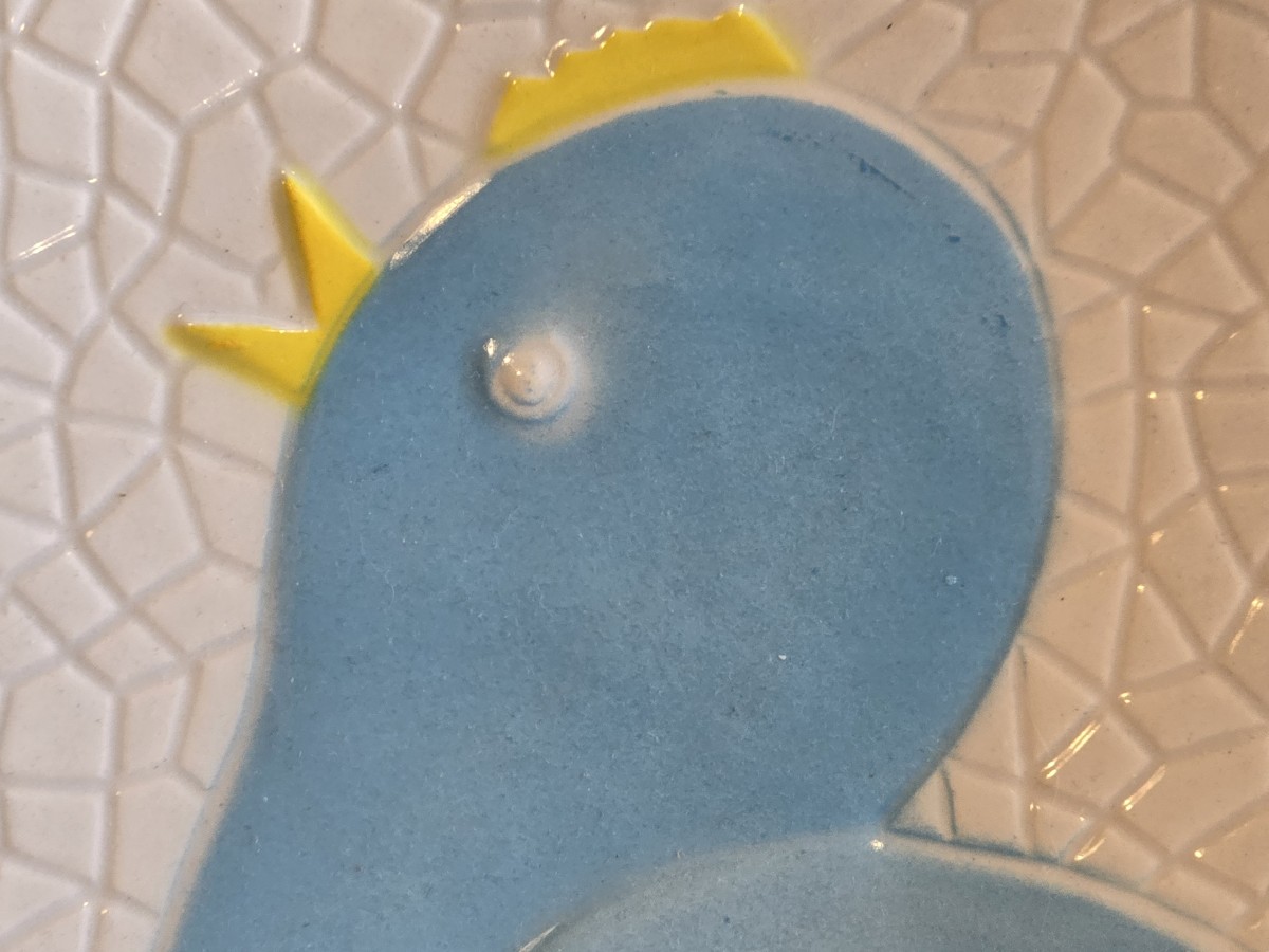 Lotto di 6 antichi  piatti in ceramica Galvani con decorazione di pulcino-photo-1