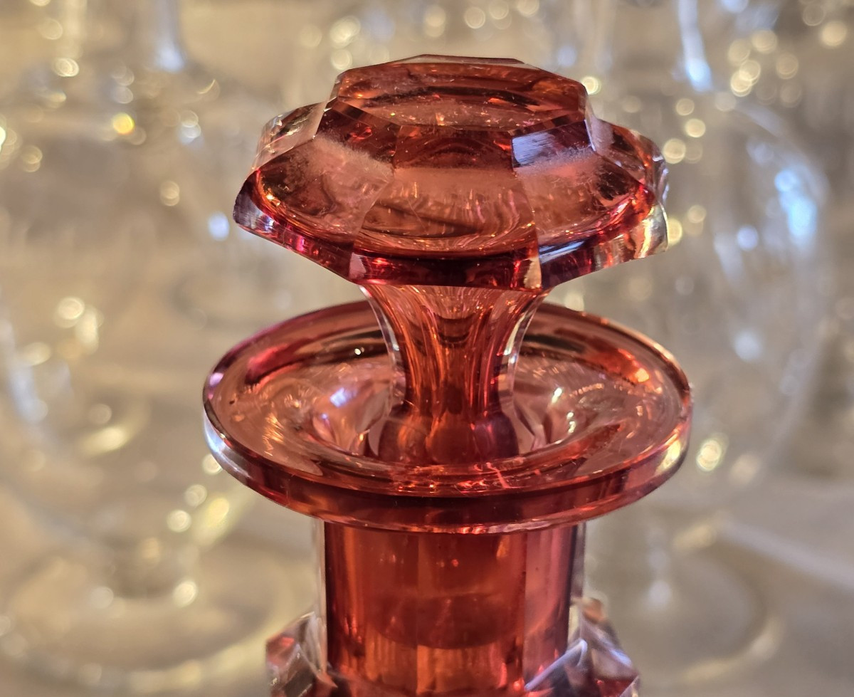 Coppia di antiche piccole bottiglie da liquore in cristallo Biedermeier-photo-6