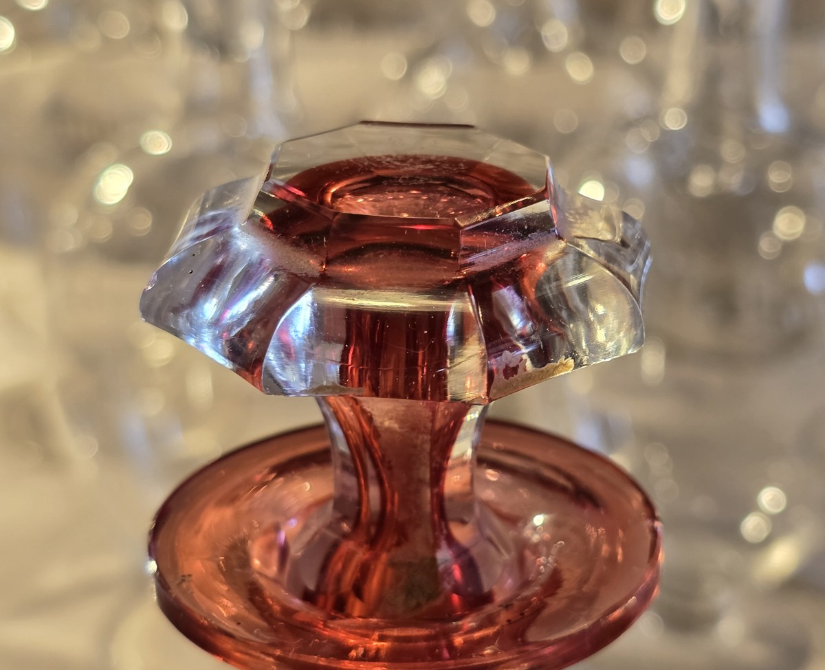 Coppia di antiche piccole bottiglie da liquore in cristallo Biedermeier-photo-7