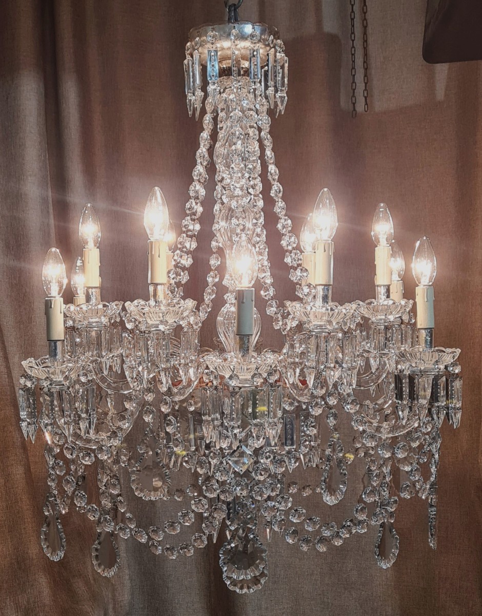 Antico lampadario in cristallo di Boemia a 12 luci