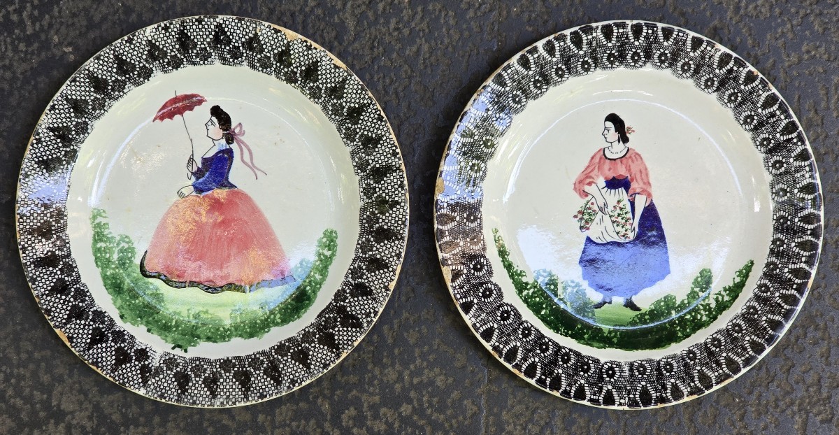 Coppia piatti antichi ceramica Vicentini del Giglio