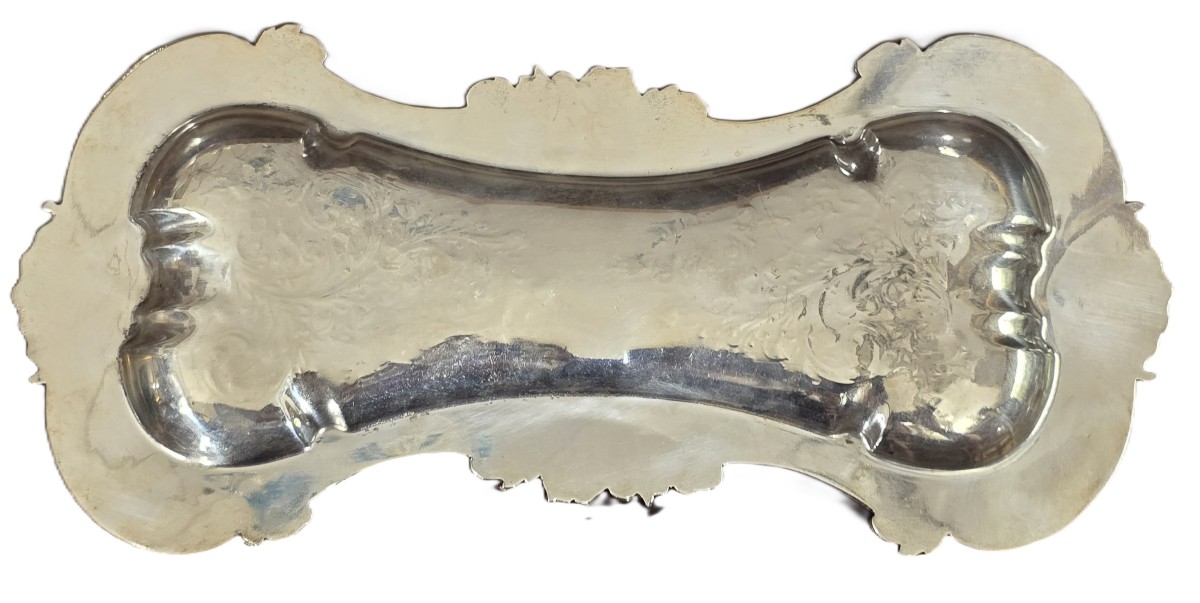 Antico vassoietto portapenne in metallo argentato-photo-2