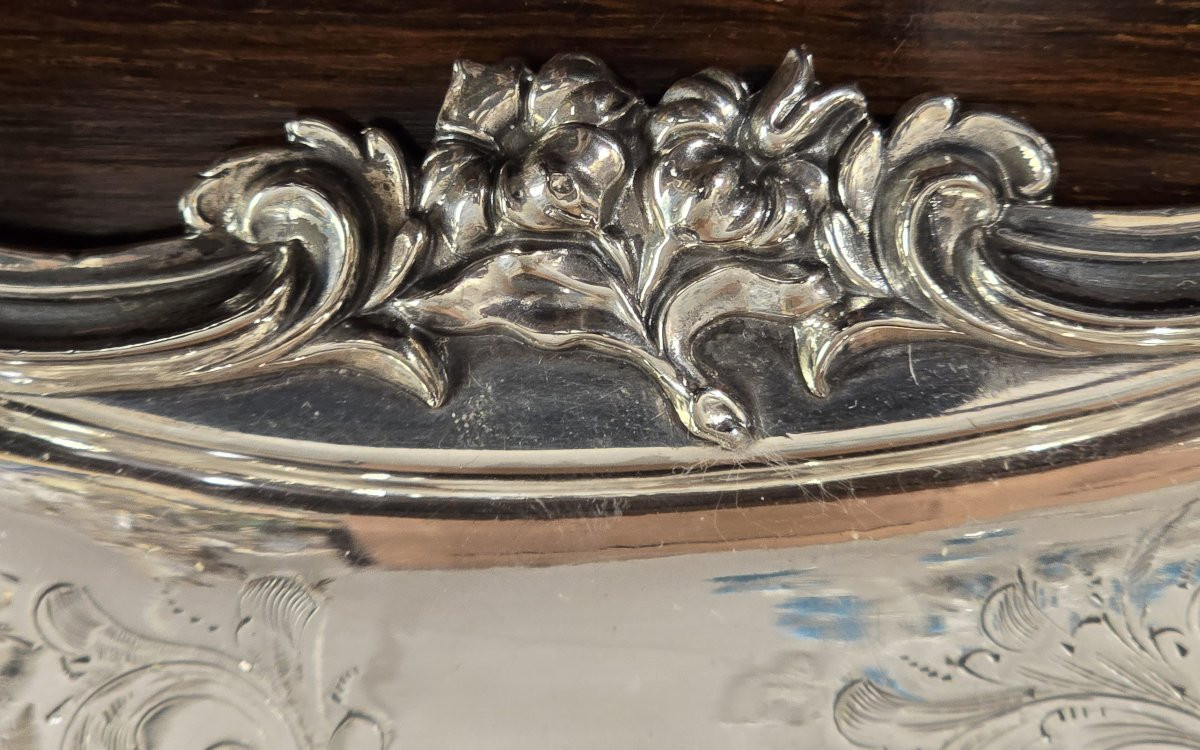 Antico vassoietto portapenne in metallo argentato-photo-4