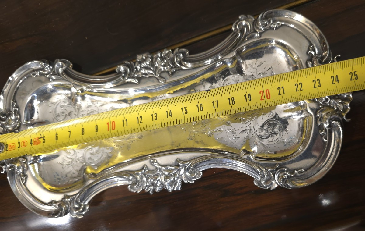 Antico vassoietto portapenne in metallo argentato-photo-5