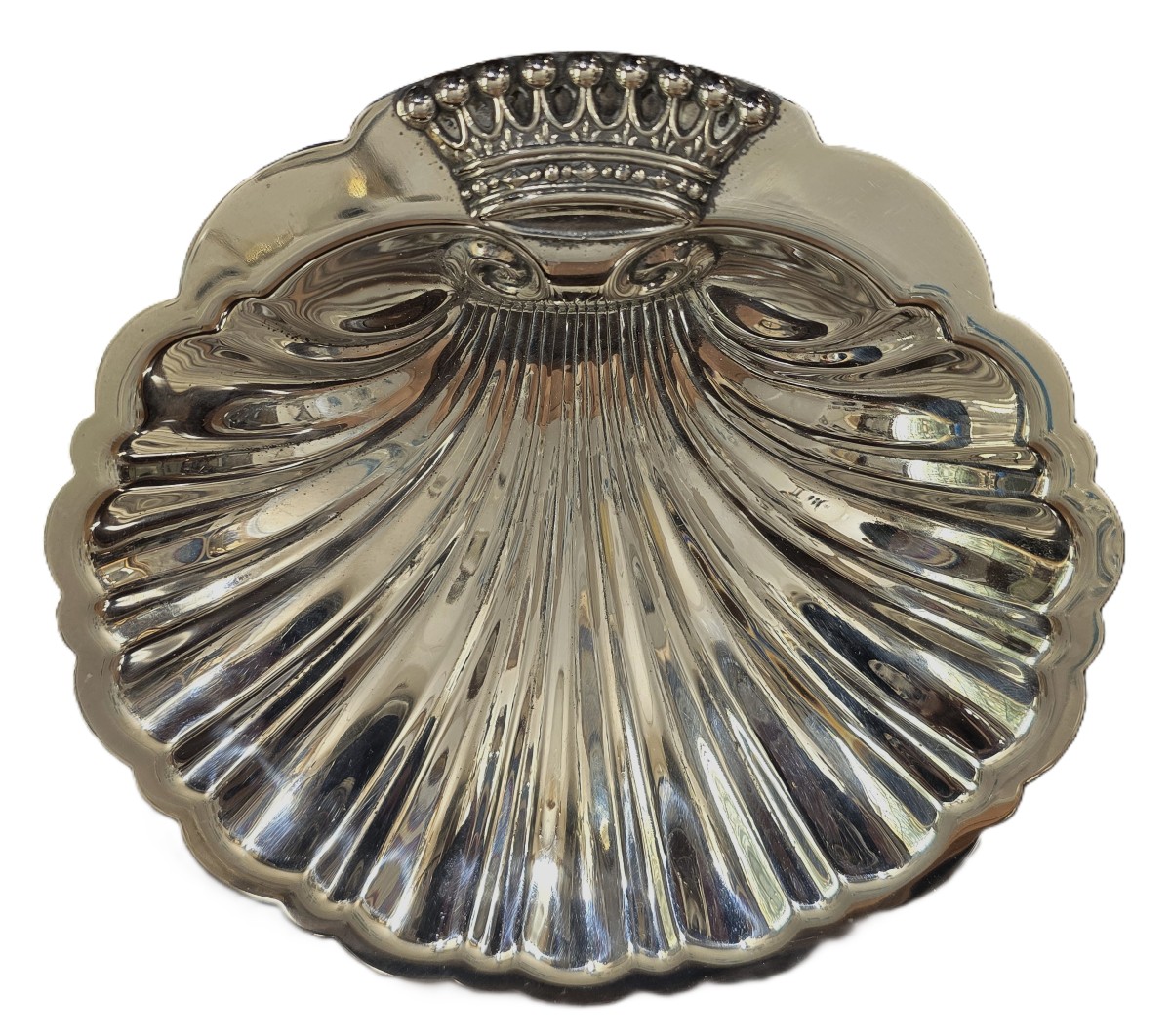 Antica coppa svuota-tasche con corona in metallo argentato-photo-2